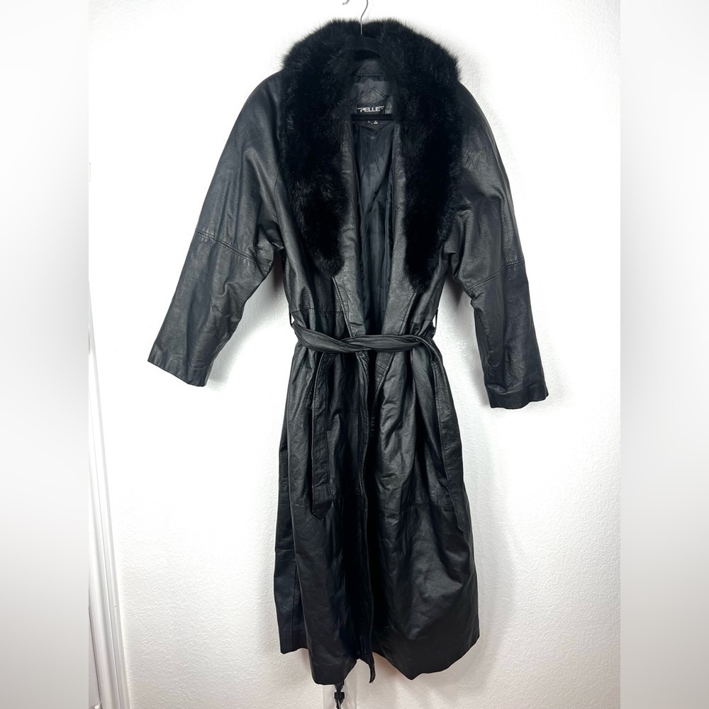 Pelle New York vintage leather coat with fur collar size L